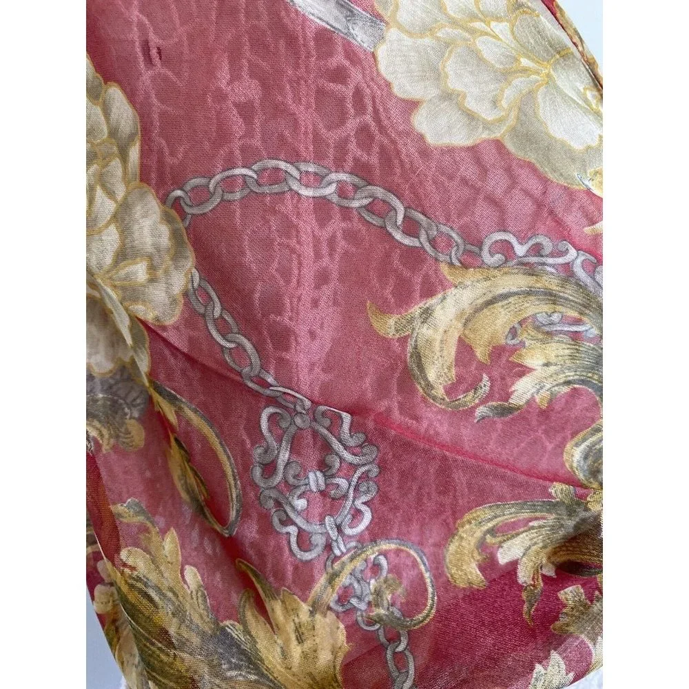 Ray Strauss Scarf Sheer Burgundy Beige‎ Yellow Flowers Rectangle 60